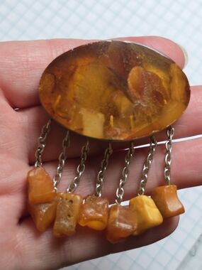 VINTAGE USSR BALTIC AMBER DANGLE BROOCH KALININGRAD FACTORY 20G